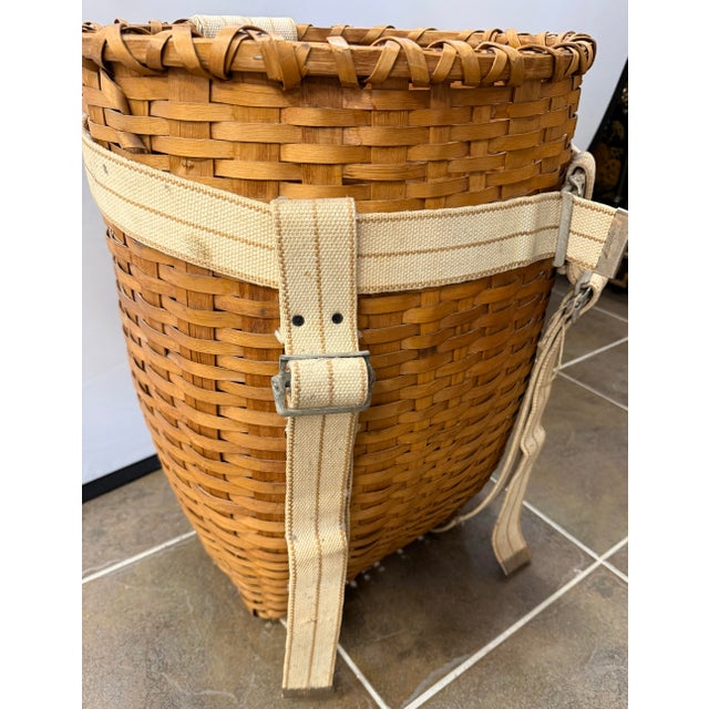 Antique French Hand Woven Bread Basket With Canvas Straps For Sale In New York - Image 6 of 6