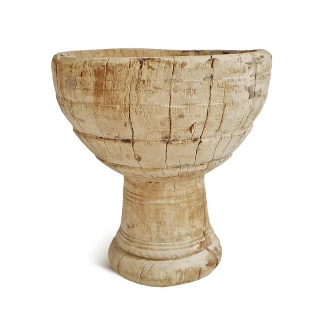 Beautiful old vintage Indian hand carved wood mortar cup. Originally used to grind India spices for cooking. Each is...