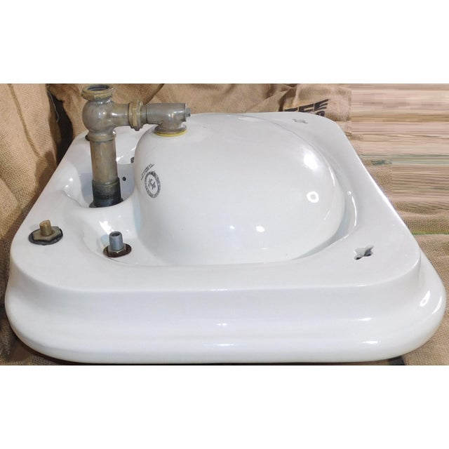 Antique 1908 Thomas Maddock's Son's Co. Vitreous China Console / Top-Mount (Drop-In) Sink For Sale - Image 16 of 17