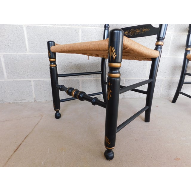 L Hitchcock Harvest Stenciled Black Ladder Back Rush Bottom Dining Chairs - Set of 8 For Sale - Image 12 of 18