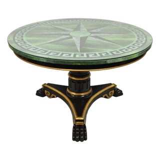 Late 20th Century Maitland Smith French Empire Green Greek Key Sunburst Round Dining Center Table For Sale