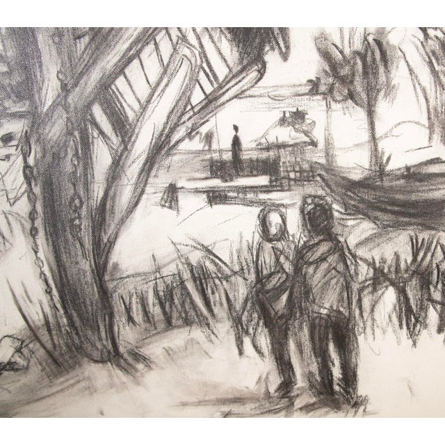 Kcho (Alexis Leyva Machado) Charcoal on Canvas Boat Scene – 37” H X 30 ½” W For Sale - Image 4 of 5