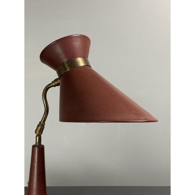 Mid-Century French Red Leather Wrapped Desk Lamp attributed to Jacques Adnet, 1950s For Sale - Image 13 of 18