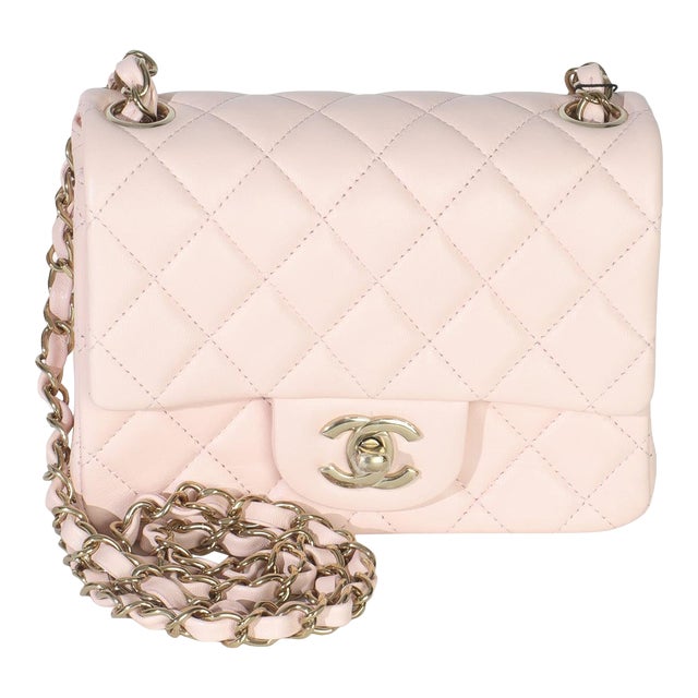 Pink Quilted Lambskin Mini Square Flap Bag For Sale