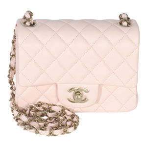 Pink Quilted Lambskin Mini Square Flap Bag
