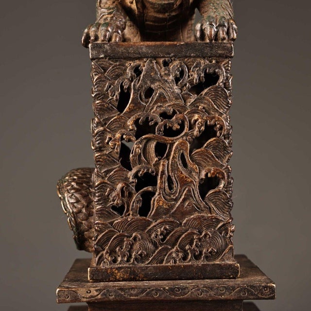 Bronze Late 19th Century Gilt Bronze Qilin Incense Burner, Mythical Beast Censer, 1.8kg For Sale - Image 8 of 10