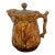 Antique Rockingham Majolica Pitcher With Oak Leaf & Crain Relief Complete With Original Wood Lid For Sale