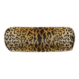 The House of Scalamandré Leopardo Bolster Pillow, Ivory, Gold & Black For Sale