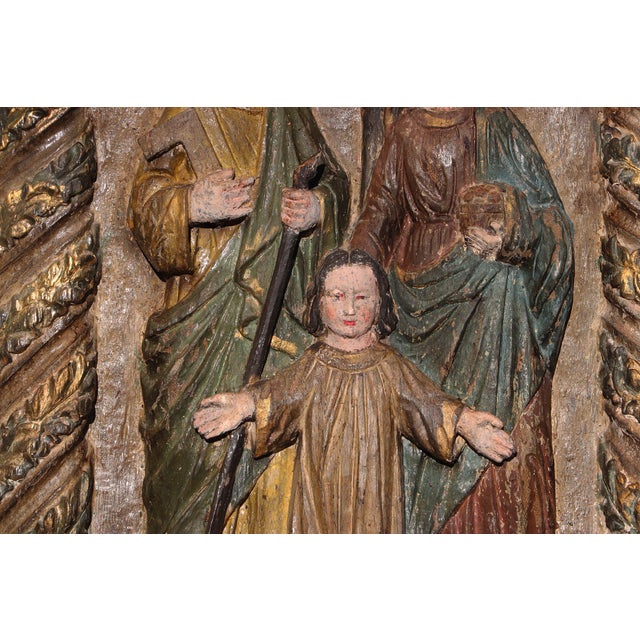 17th Century Large Baroque Holy Family Wooden Retable, Portuguese, 43.70" For Sale - Image 13 of 14