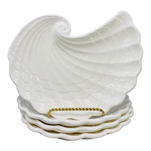 Vintage Shafford Original White Ceramic Nautilus Plates- Set of 4