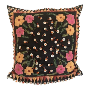 Contemporary Hand-Embellished Folk Art Pillow Cover