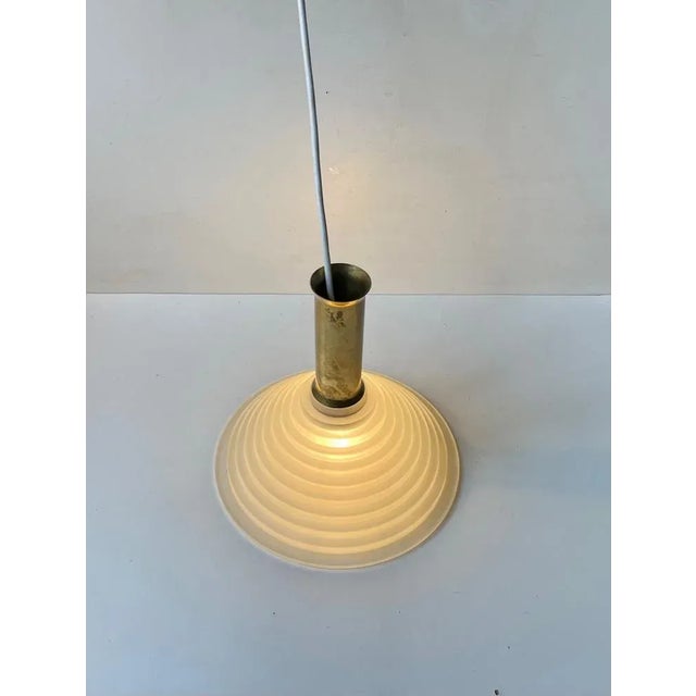 Gold Italian Art Deco Revival Pendant Lamp in Brass and Glass, 1970s For Sale - Image 8 of 9