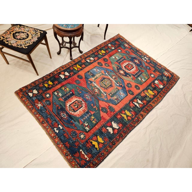 Antique Caucasian Kazak Rug, Hand-Knotted Wool Pile, Geometric Design, Red & Blue, 5' x 7' For Sale - Image 12 of 12