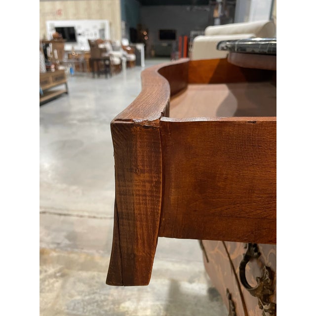Late 20th Century Marble Top Bombe Chest With Inlaid Floral Design For Sale - Image 9 of 11