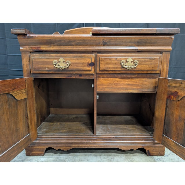Rustic 1960s Virginia House - Rustic Pine Dry Sink Cabinet With Brass Hardware For Sale - Image 3 of 10