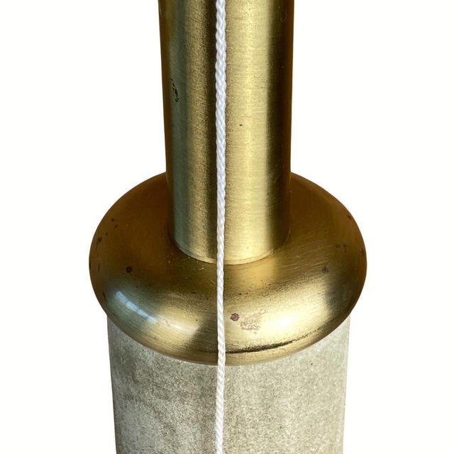 Large Sea Grass Green Leather Suede and Brass Table Lamp, 1970s For Sale - Image 6 of 15