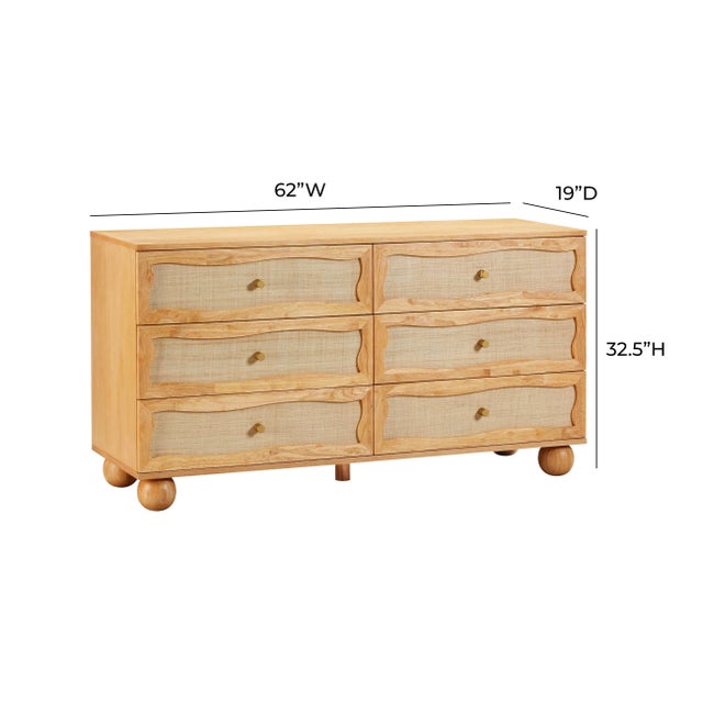 Tan Grappa Natural Wood & Rattan Wavy Dresser with Ball Feet For Sale - Image 8 of 8