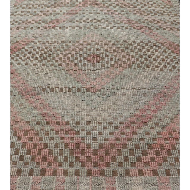 Tribal Vintage Turkish Embroidered Flat Weave With Soft Colors in Diamond Design 7'6" X 9'3" For Sale - Image 3 of 11