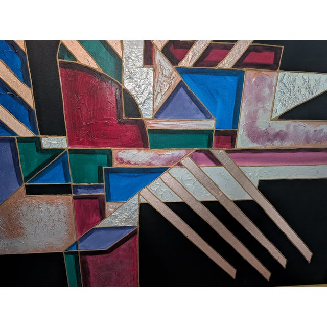 Large 76x50" Abstract Mixed Media Painting - Signed James Morgan - Geometric Deco For Sale - Image 4 of 10