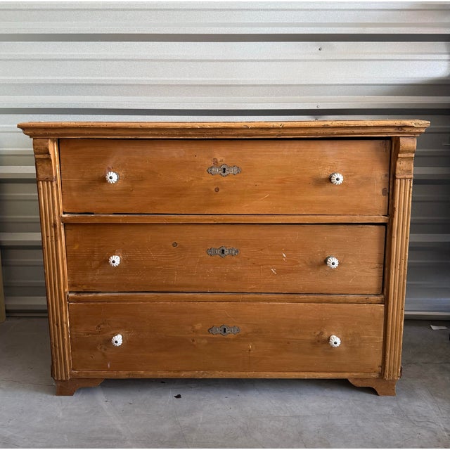 Antique Pine Three-Drawer Chest With Fluted Detailing For Sale - Image 4 of 12
