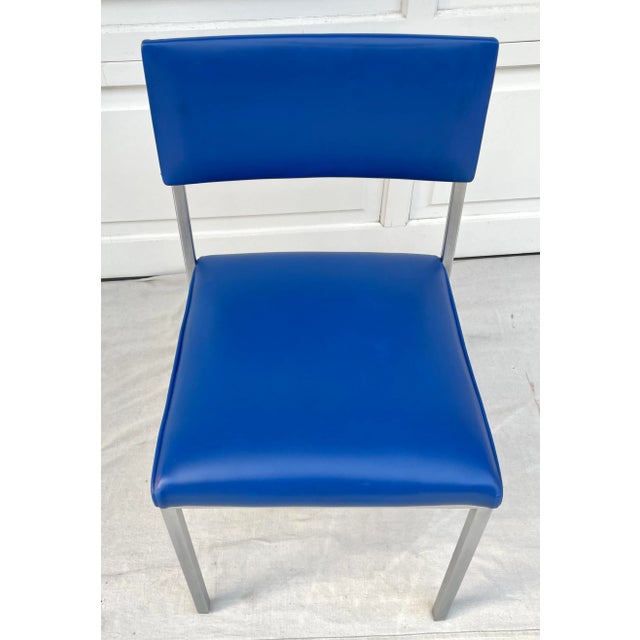 Metal Vintage Bright Blue and Steel Modern Chair For Sale - Image 7 of 12