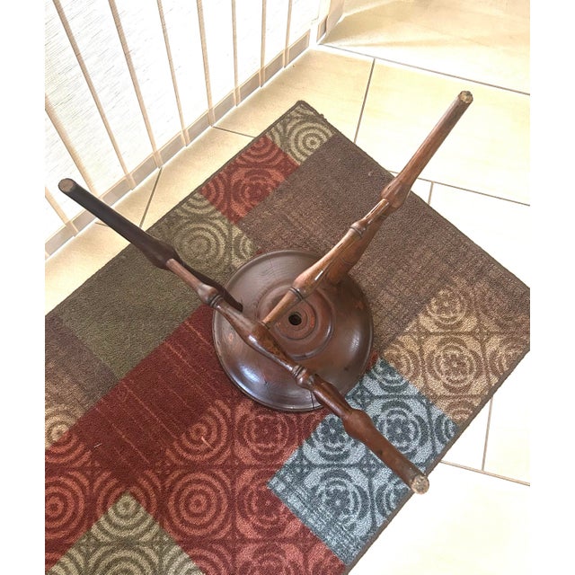 Antique, Turned Wood, Windsor Dairy Stool With a Solid Elm Wood, Saddle/Dished Seat, Two Stretchers and Three Splayed Legs, Rustic/Primitive, 1800’s For Sale - Image 11 of 11