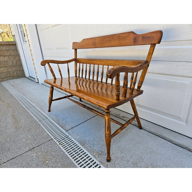 Ethan Allen Heirloom Maple Bench - Two Seats For Sale - Image 6 of 12