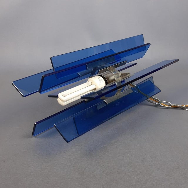 Blue Blue Glass Plate Pendant Light by Antonio Lupi, 1970s For Sale - Image 8 of 18