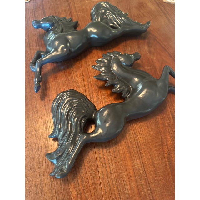 American Vintage Midcentury Ceramic Black Pegasus Horses Wall Decor Pair For Sale - Image 3 of 9