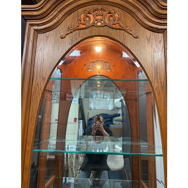 Pulaski Furniture English Oak Lighted Curio Cabinet For Sale In San Francisco - Image 6 of 15