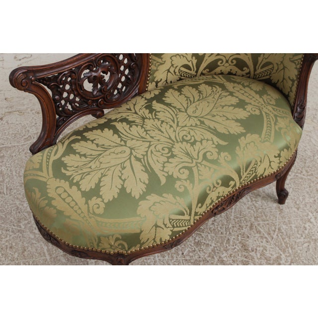 Textile Vintage French Louis XV Style Small Chaise Lounge For Sale - Image 7 of 17