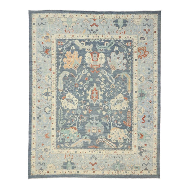 Vintage Blue Oushak Rug - 11'07 X 14'08 For Sale