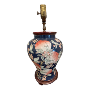 Vintage Chinese Bulbous Ceramic Lamp Decorated With "Pomegranates"