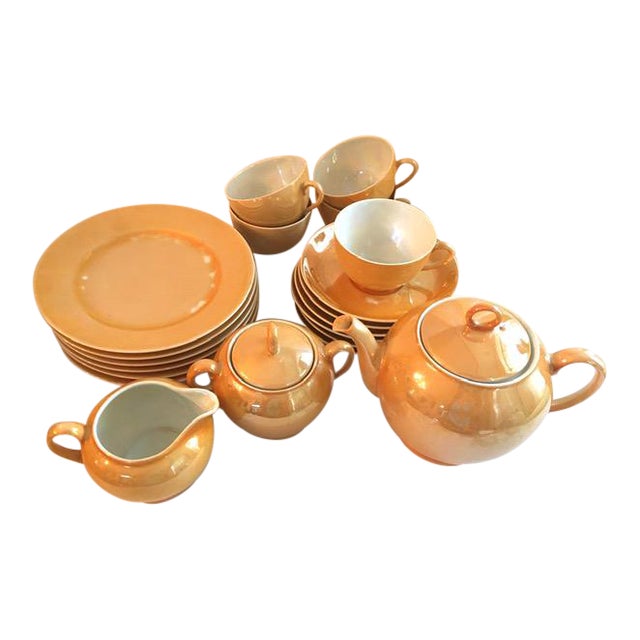Yellow Gold Lusterware Tea Set W Plates 22 Piece Set Chairish