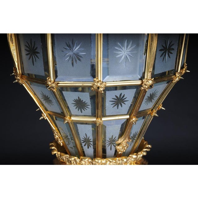 French Fire Gilt Bronze Lantern Hanging Light in Versailles Shape For Sale - Image 13 of 14