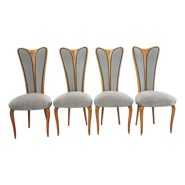 Beech and Fabric Chairs, 1960s, Set of 4 For Sale