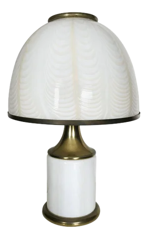 Vintage Italian Table Lamp W/ Cream Murano Glass by F. Fabbian for Mazzega, 1970s