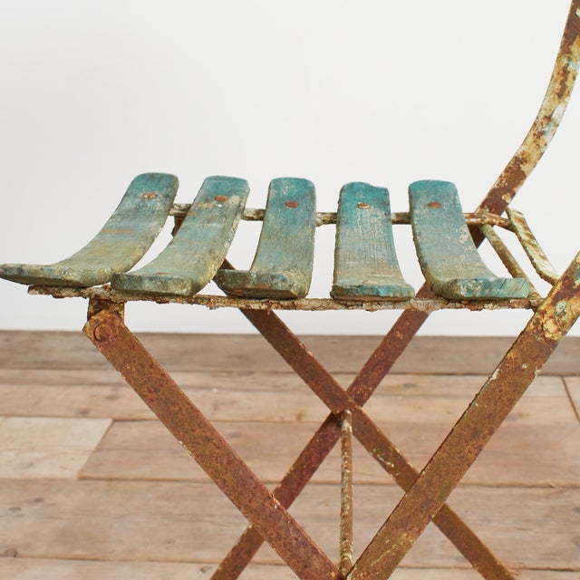 Antique French Folding Slatted Garden Bistro Chairs, 1920s, Set of 2 For Sale - Image 6 of 15
