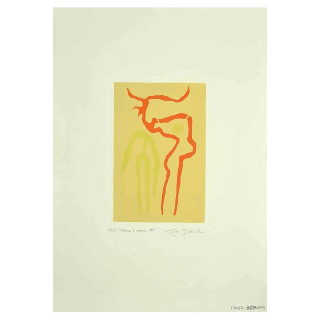 Leo Guida, Man and Deer, Original Etching, 1989 For Sale