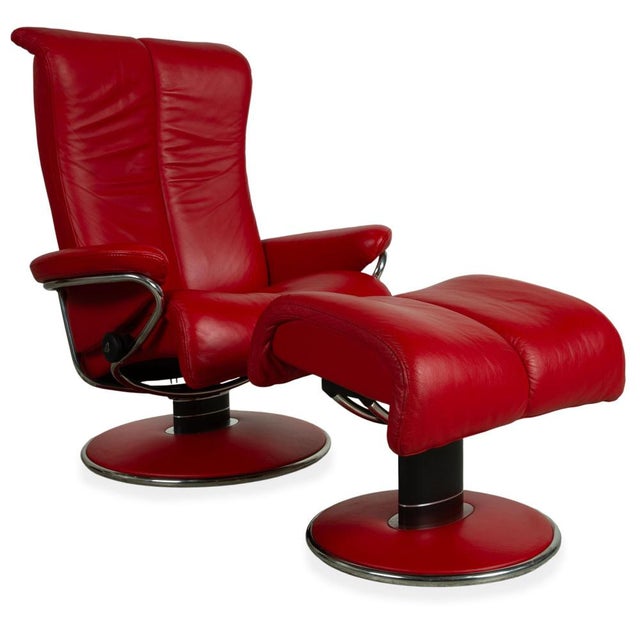 Set of Lounge Chair and Ottoman in Red Leather from Stressless For Sale - Image 16 of 16