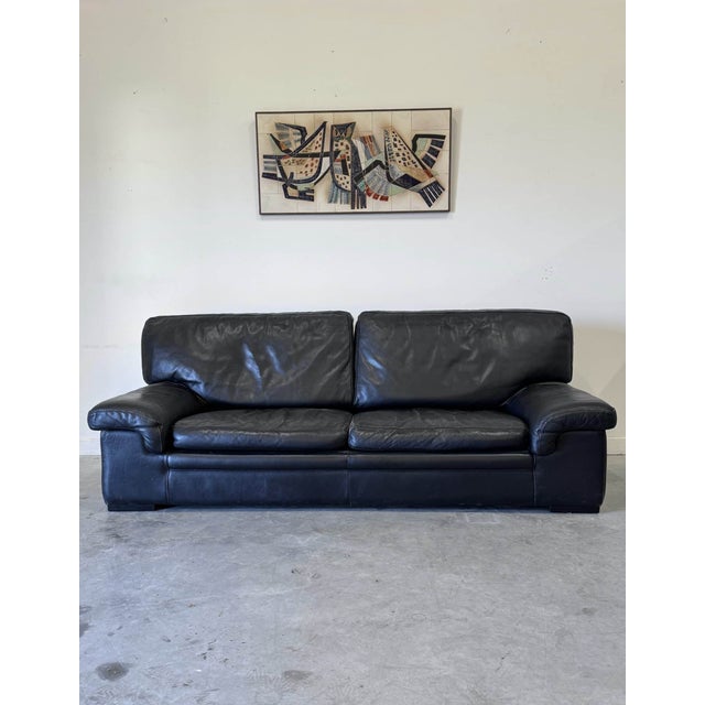 Black Vintage Sofa in Black Patinated Leather from Roche Bobois, 1980s For Sale - Image 8 of 8