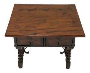 18th Century Spanish Walnut Two Drawer Side Table