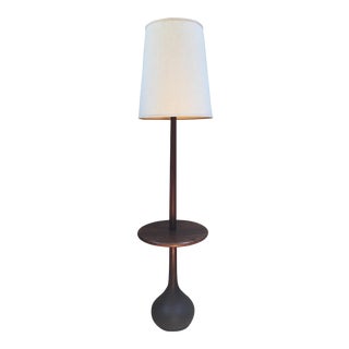 Vintage Mid Century Modern Floating Table/Original Shade Floor Lamp For Sale