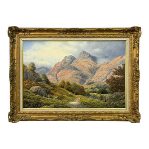Sheep by River in Mountains of Lake District England - Original Oil on Canvas 1990 Circa