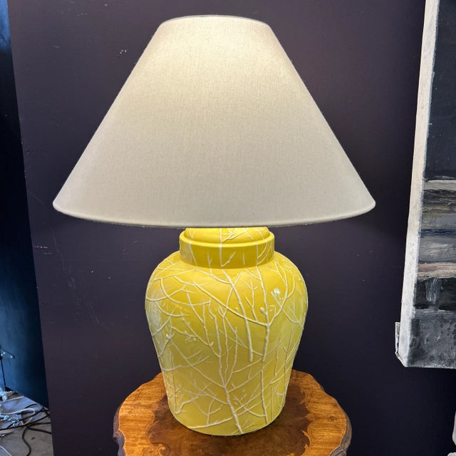 Yellow Palm Beach Hollywood Regency Yellow Ginger Jar Lamp With Custom Shade For Sale - Image 8 of 9