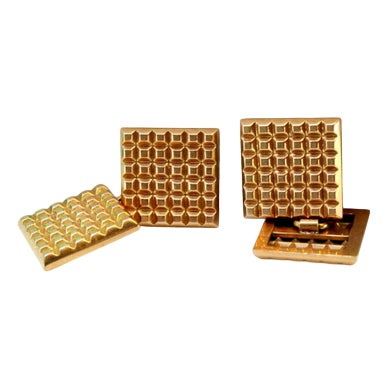 Yellow Gold Cufflinks in Square Shape, Set of 2 For Sale