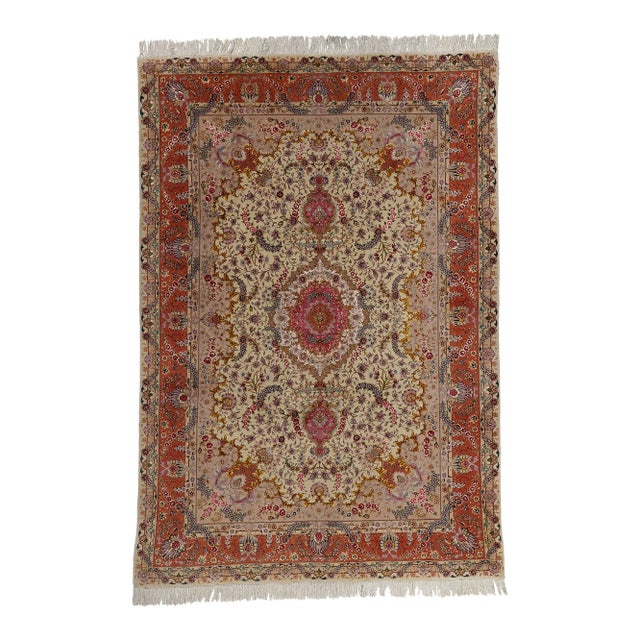 Vintage Persian Tabriz Wool and Silk Rug - 06'07 X 09'07 For Sale