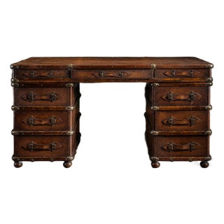 British Colonial Faux Luggage Campaign-Style Kneehole Desk For Sale