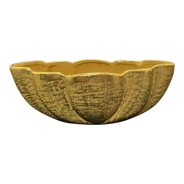 Stangl Pottery Scallop Pumpkin Painted 22k Gold Bowl 1960s Nj Vintage MCM #2064 For Sale