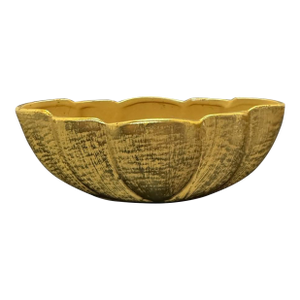 Stangl Pottery Scallop Pumpkin Painted 22k Gold Bowl 1960s Nj Vintage MCM #2064